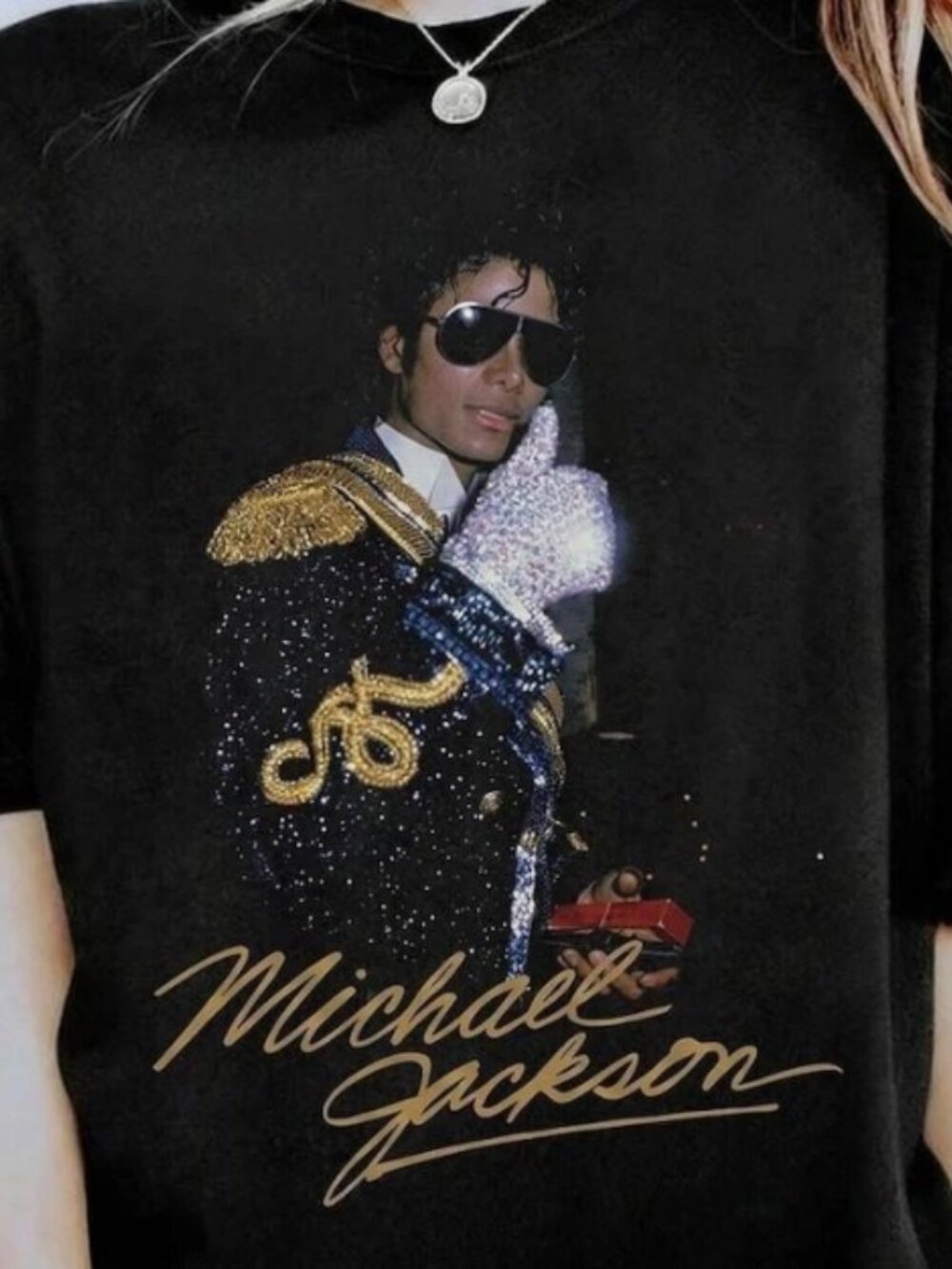 Michael Jackson Black Graphic T-Shirt Iconic Military Jacket Tee